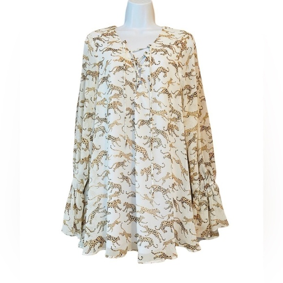 Show Me Your MuMu Lace Up Leopard Cat Tunic Blouse - Picture 2 of 4